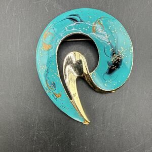 Brooch Aqua Blue And Gold